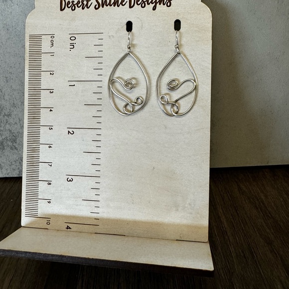 Medium Dangle Silver Drop Earrings - Sterling Silver Wire Wrapped Earrings - Picture 6 of 6